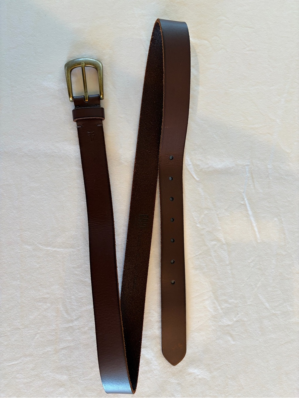 Frye Dark Brown Leather Men's Belt with Antique Brass Buckle